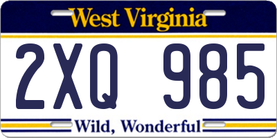 WV license plate 2XQ985