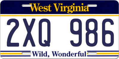WV license plate 2XQ986