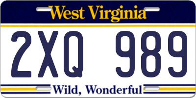 WV license plate 2XQ989