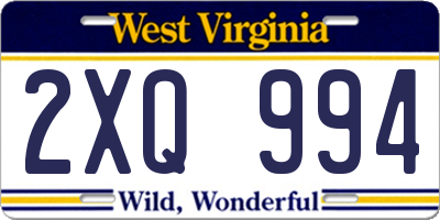 WV license plate 2XQ994