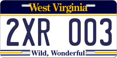WV license plate 2XR003