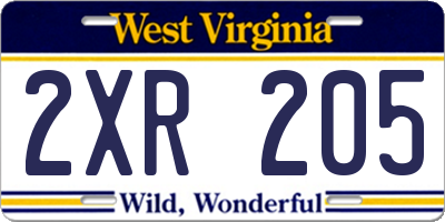 WV license plate 2XR205