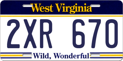 WV license plate 2XR670