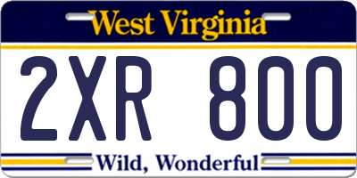 WV license plate 2XR800