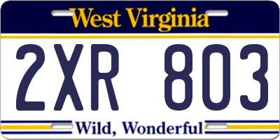 WV license plate 2XR803