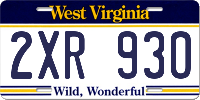 WV license plate 2XR930