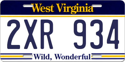 WV license plate 2XR934