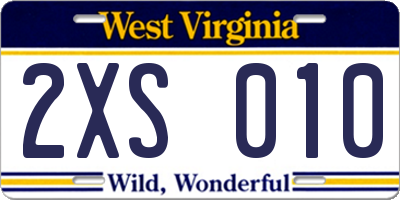 WV license plate 2XS010