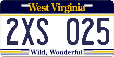 WV license plate 2XS025