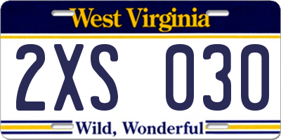 WV license plate 2XS030