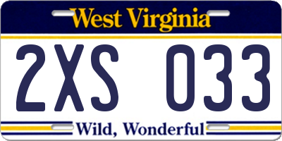 WV license plate 2XS033