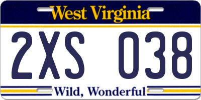 WV license plate 2XS038