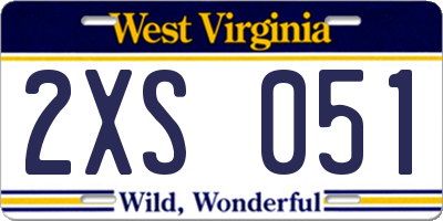 WV license plate 2XS051