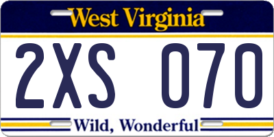 WV license plate 2XS070
