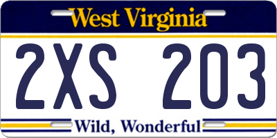 WV license plate 2XS203