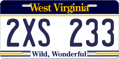 WV license plate 2XS233