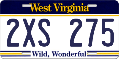 WV license plate 2XS275
