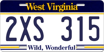 WV license plate 2XS315