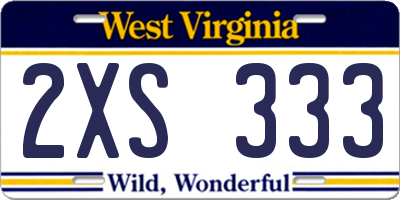 WV license plate 2XS333