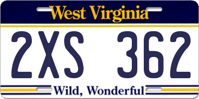 WV license plate 2XS362