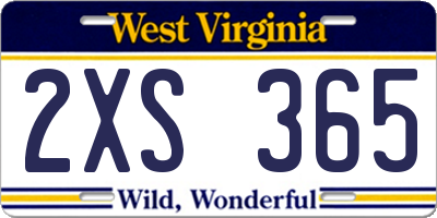 WV license plate 2XS365