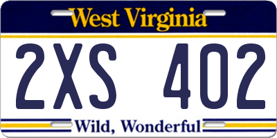 WV license plate 2XS402