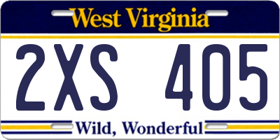 WV license plate 2XS405