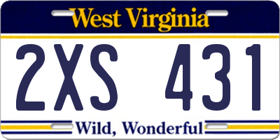 WV license plate 2XS431