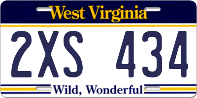WV license plate 2XS434