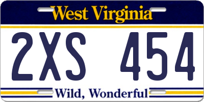 WV license plate 2XS454