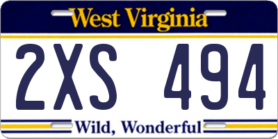 WV license plate 2XS494