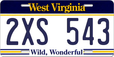 WV license plate 2XS543