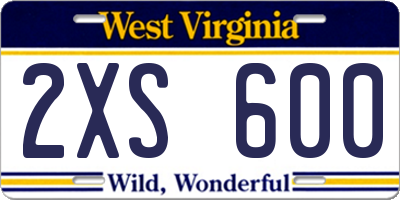 WV license plate 2XS600