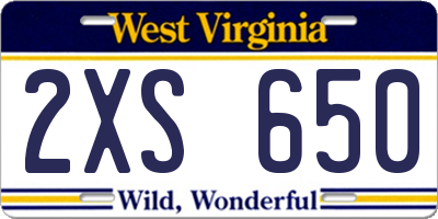 WV license plate 2XS650