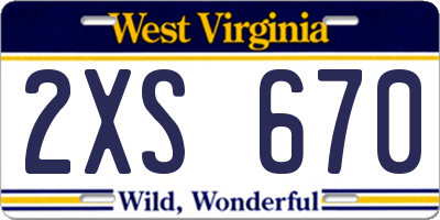 WV license plate 2XS670