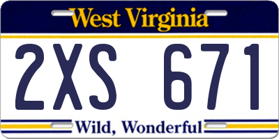 WV license plate 2XS671