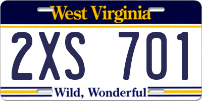 WV license plate 2XS701