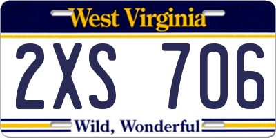 WV license plate 2XS706