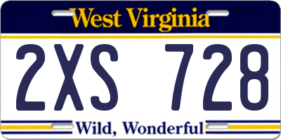WV license plate 2XS728