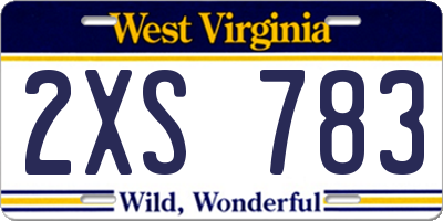 WV license plate 2XS783