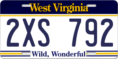 WV license plate 2XS792