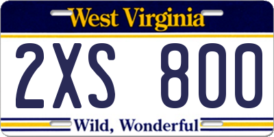 WV license plate 2XS800