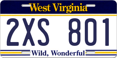 WV license plate 2XS801