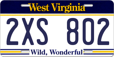 WV license plate 2XS802