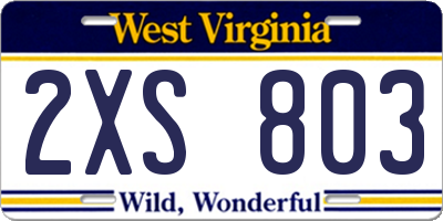 WV license plate 2XS803
