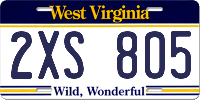 WV license plate 2XS805