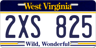 WV license plate 2XS825