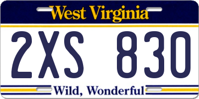 WV license plate 2XS830