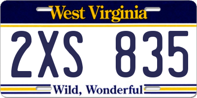 WV license plate 2XS835