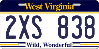 WV license plate 2XS838